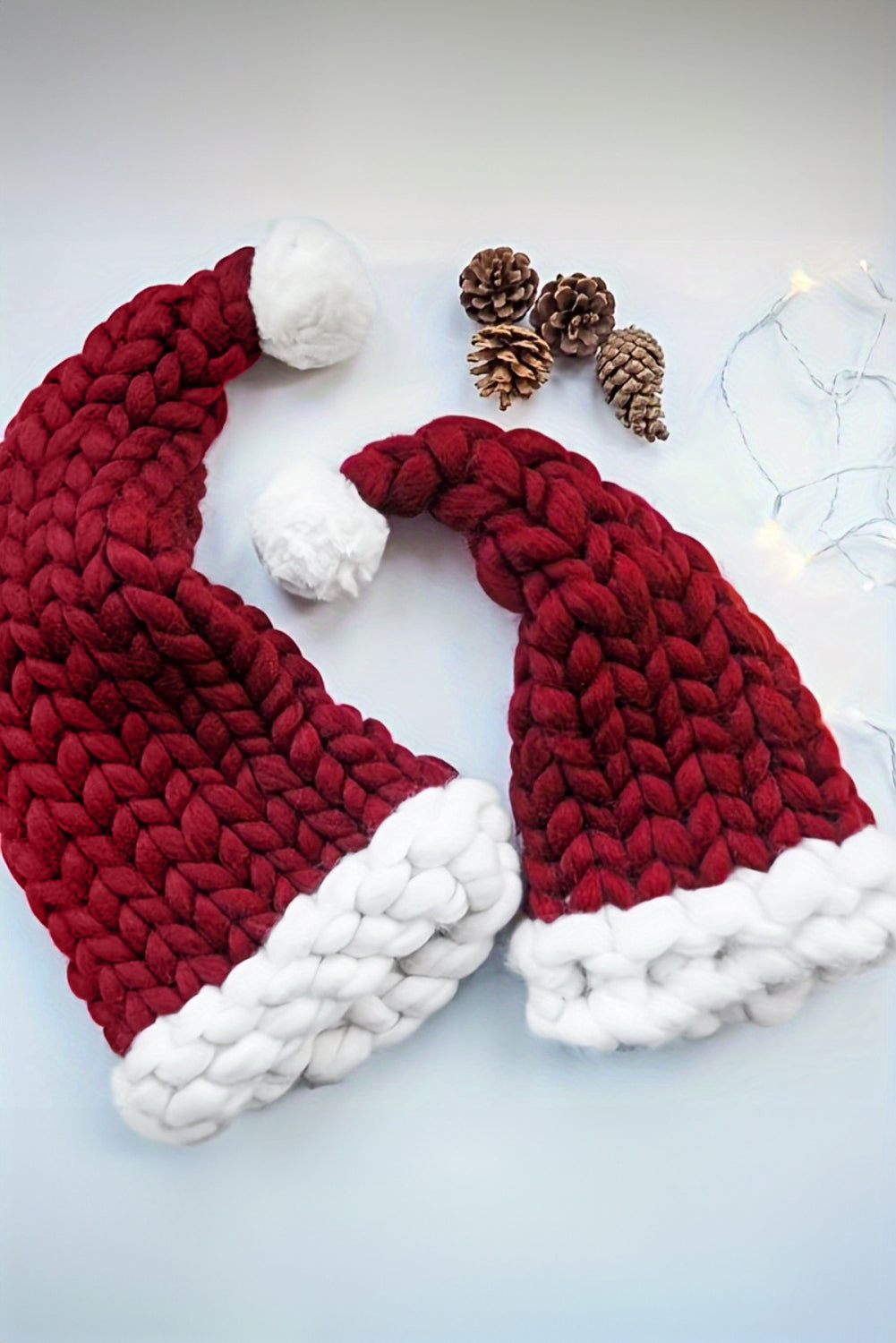Dearlove Red Dahlia Color Block Pom Pom Decor Chunky Knitted Christmas Hat