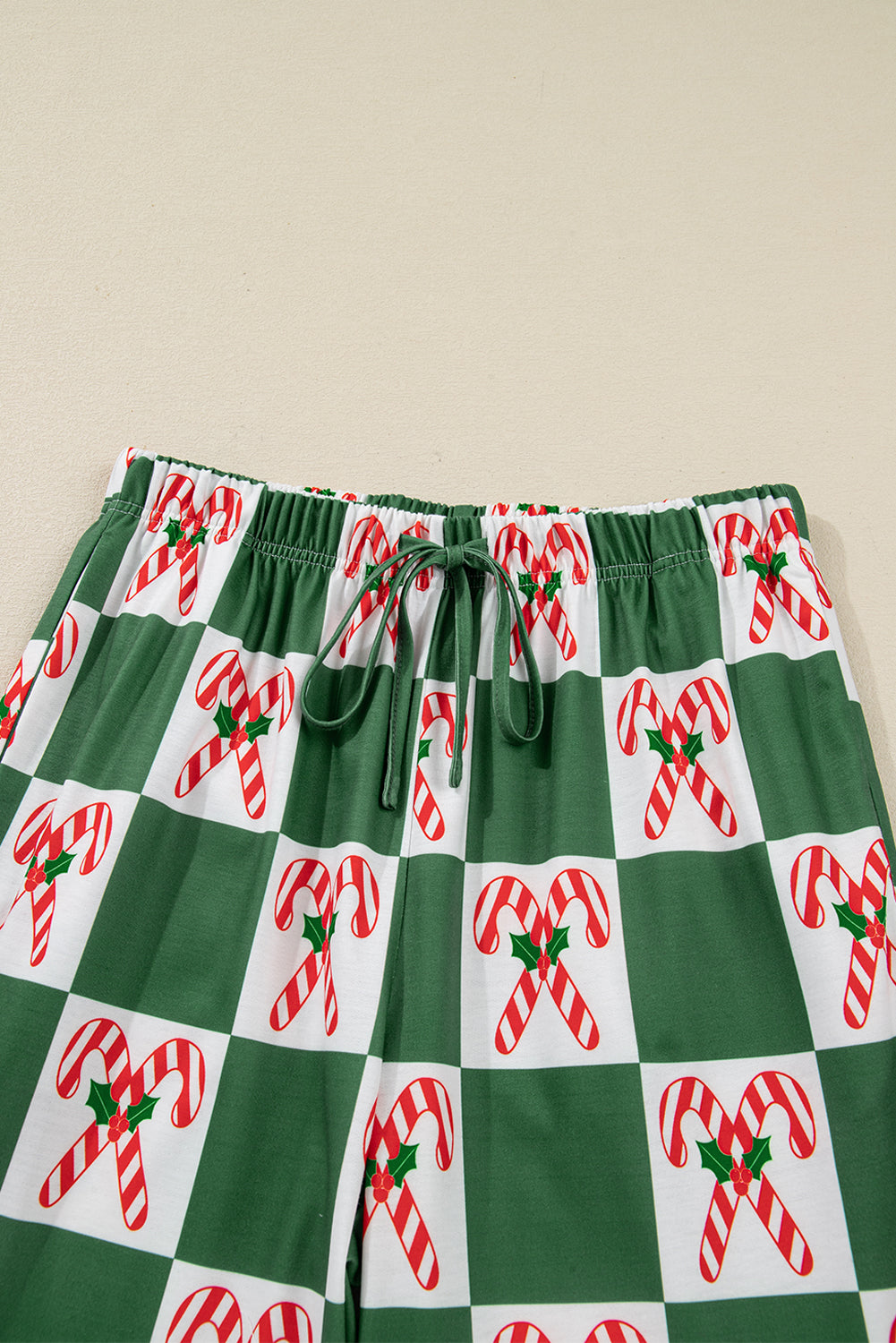 Green Holly Jolly Checkered Pattern 2pcs Long Pajama Set