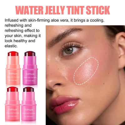 EELHOPE Water Jelly Tint Stick Lasting Waterproof Sweatproof Moisturize Facial Makeup Brightening Lip Gloss Face Blusher Stick