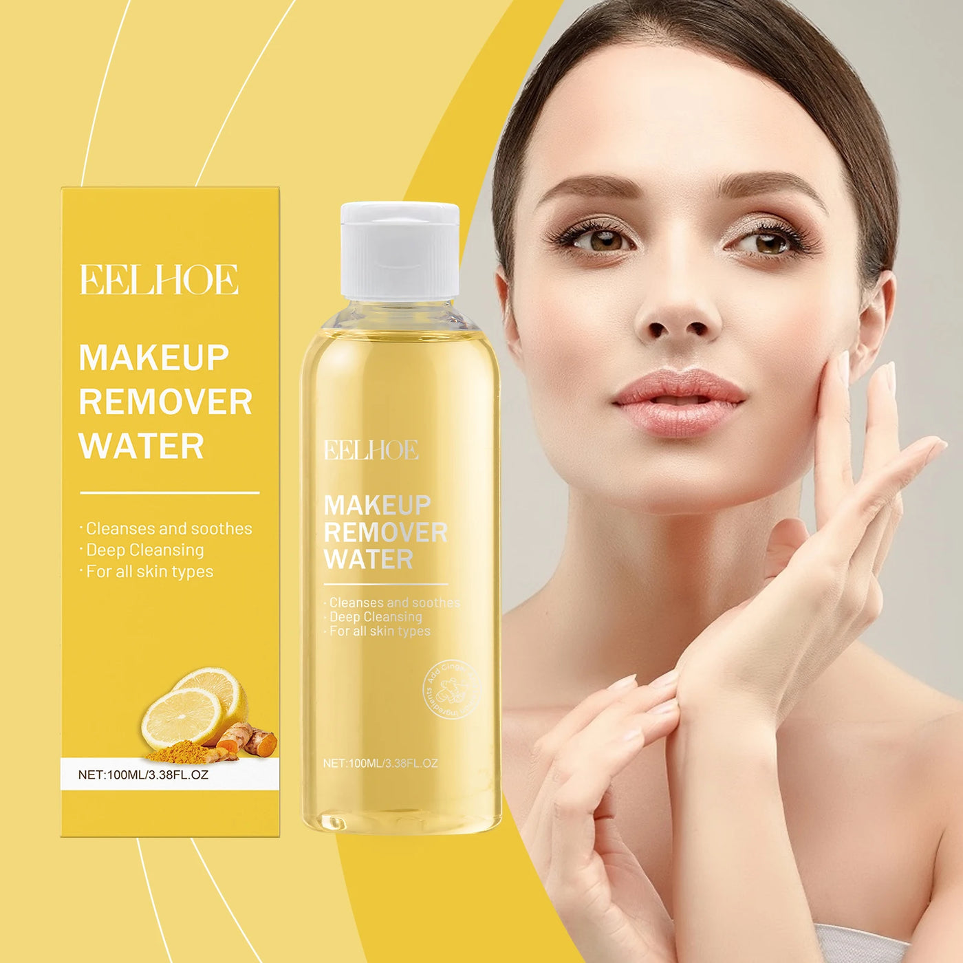 EELHOE Ginger Lemon Makeup Removal Water Temperature Cleansing Facial Makeup Skin Refreshing and Non Tight Makeup Removal Water