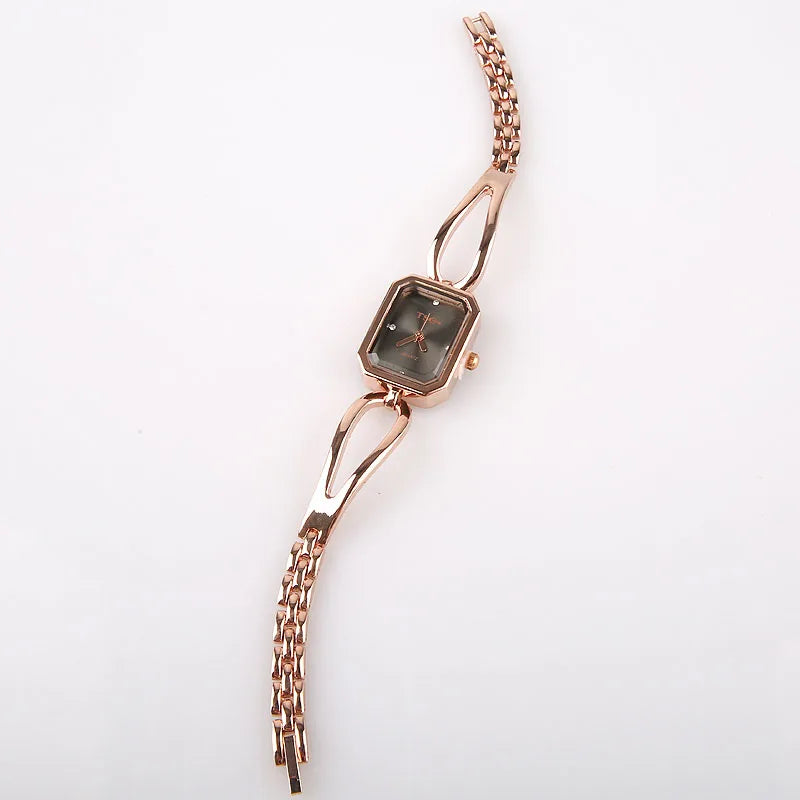 Women Office Ladies Rose Gold Stainless Steel Luxury Quartz Wristwatch