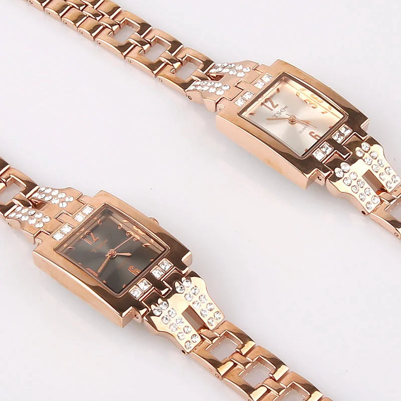 Women Office Ladies Rose Gold Stainless Steel Luxury Quartz Wristwatch