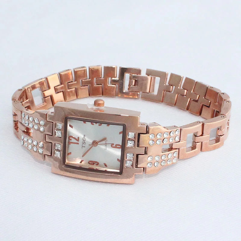 Women Office Ladies Rose Gold Stainless Steel Luxury Quartz Wristwatch