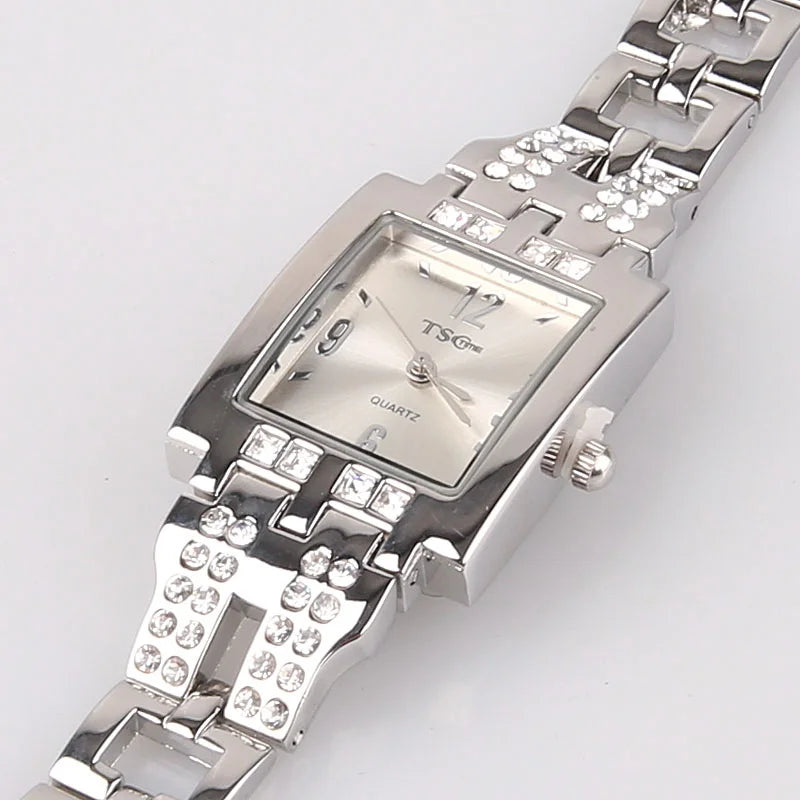 Women Office Ladies Rose Gold Stainless Steel Luxury Quartz Wristwatch