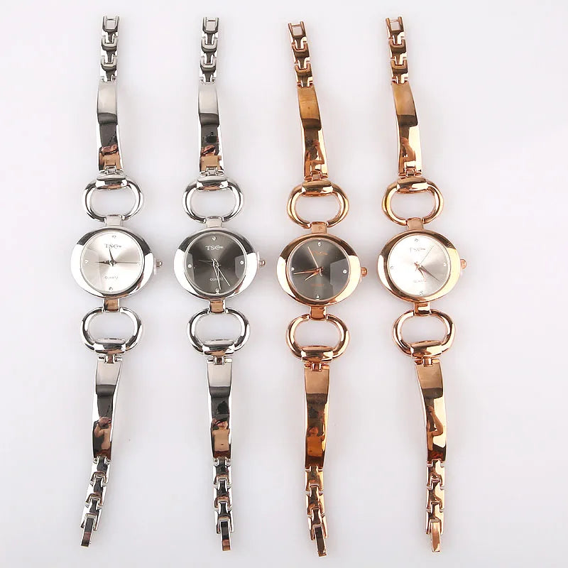 Women Office Ladies Rose Gold Stainless Steel Luxury Quartz Wristwatch