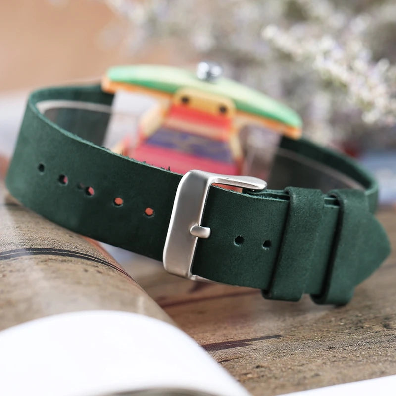 Unique Colorful Wood Watch Creative Triangle Shape Dial Hour Clock