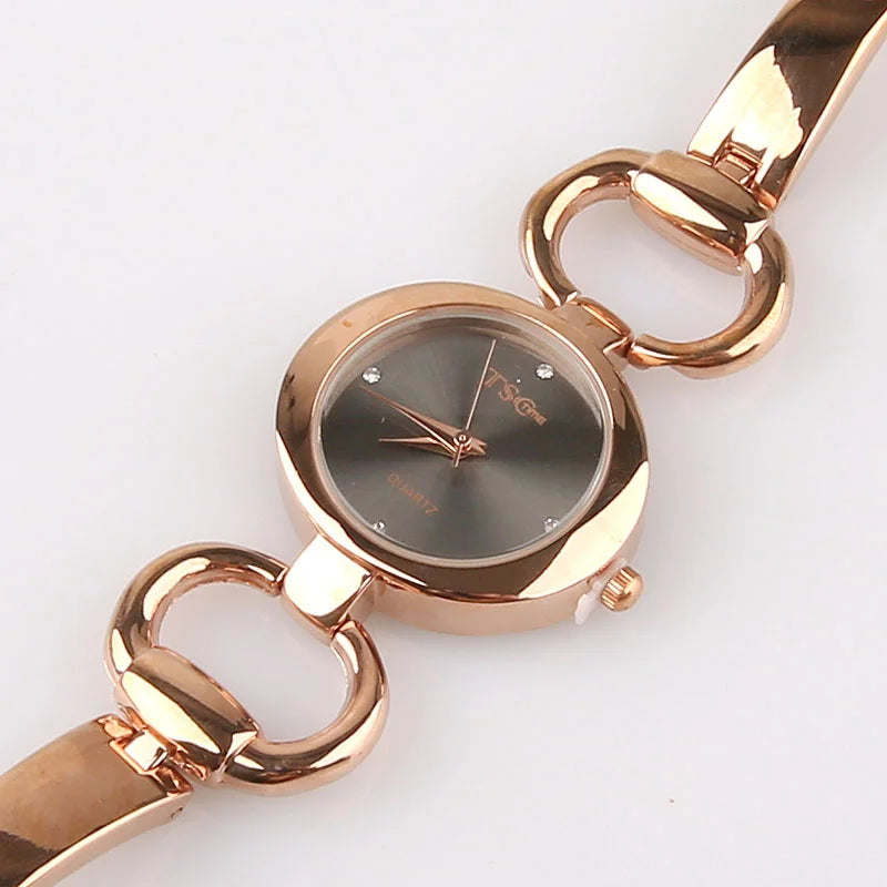 Women Office Ladies Rose Gold Stainless Steel Luxury Quartz Wristwatch