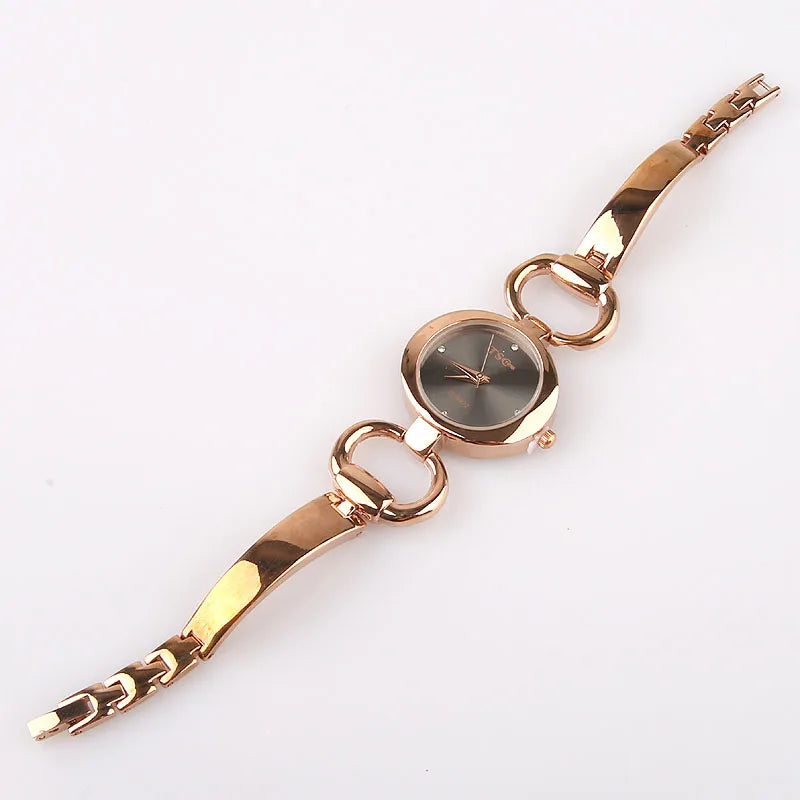 Women Office Ladies Rose Gold Stainless Steel Luxury Quartz Wristwatch