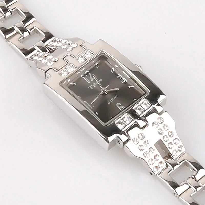 Women Office Ladies Rose Gold Stainless Steel Luxury Quartz Wristwatch