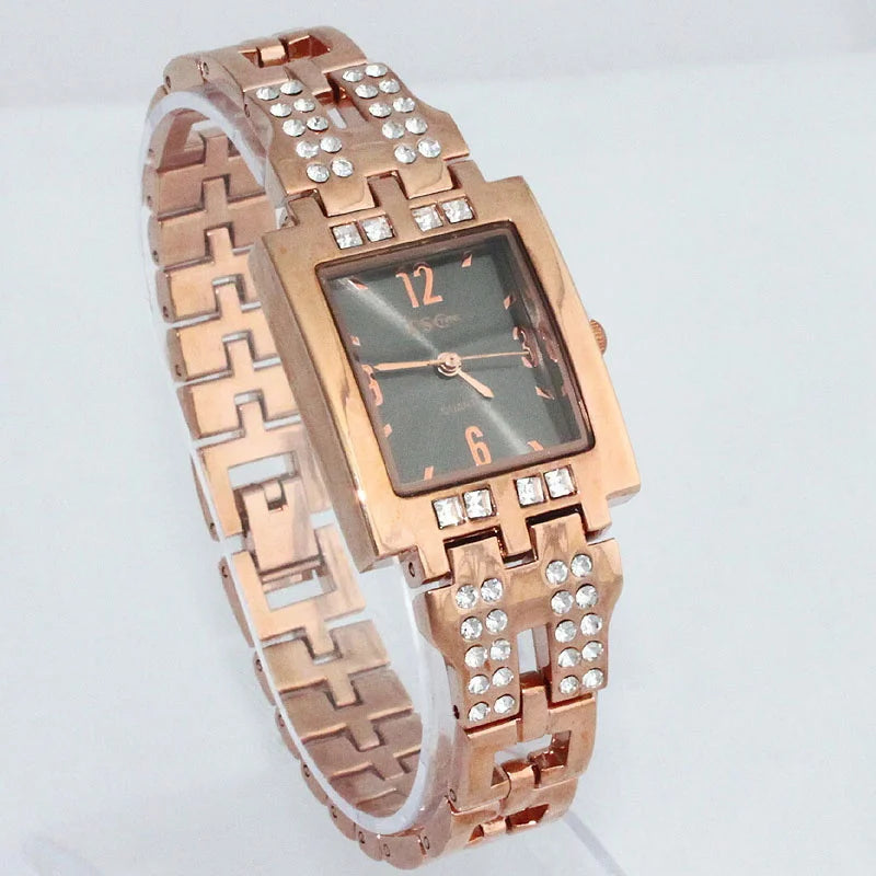 Women Office Ladies Rose Gold Stainless Steel Luxury Quartz Wristwatch