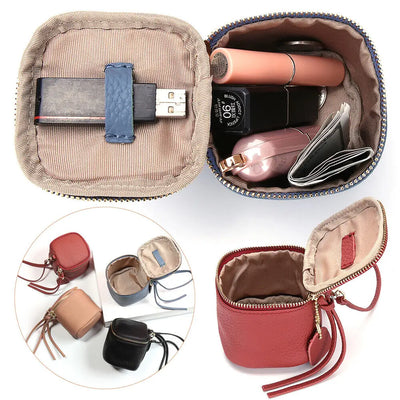 Compact square box bag made of genuine leather for women, ideal for storing makeup, lipstick, coins, and small travel essentials.