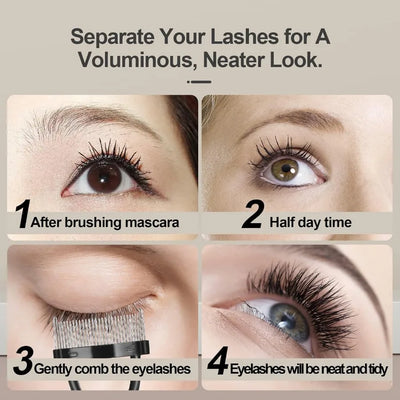 Set of three professional eyebrow brushes including eyelash separator, brow comb, and lash spoolie with black handles.